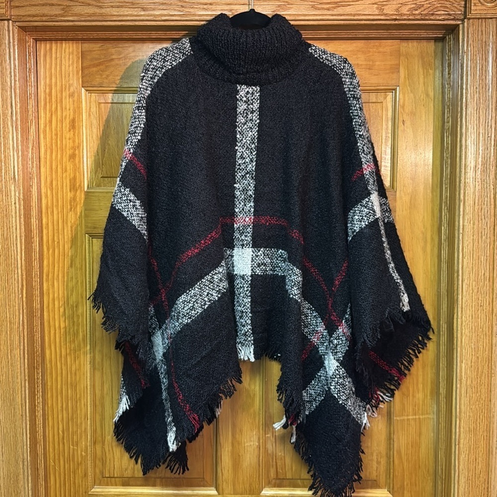 Women's Poncho Cape Knitted Faux Cashmere Pullover Sweater Turtleneck Cardigan